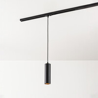 Cylinderformad pendellampa Simon 1-fas, svart med textilsladd