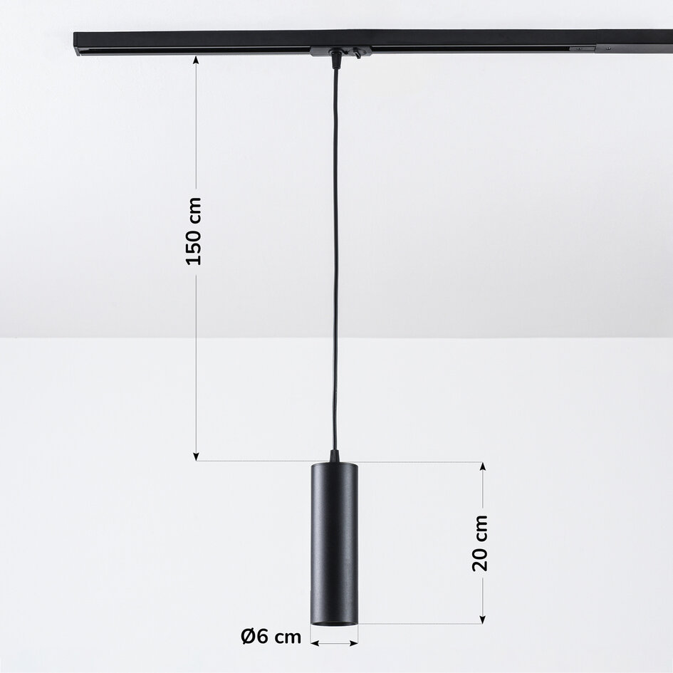 Cylinderformad pendellampa Simon 1-fas, svart med textilsladd