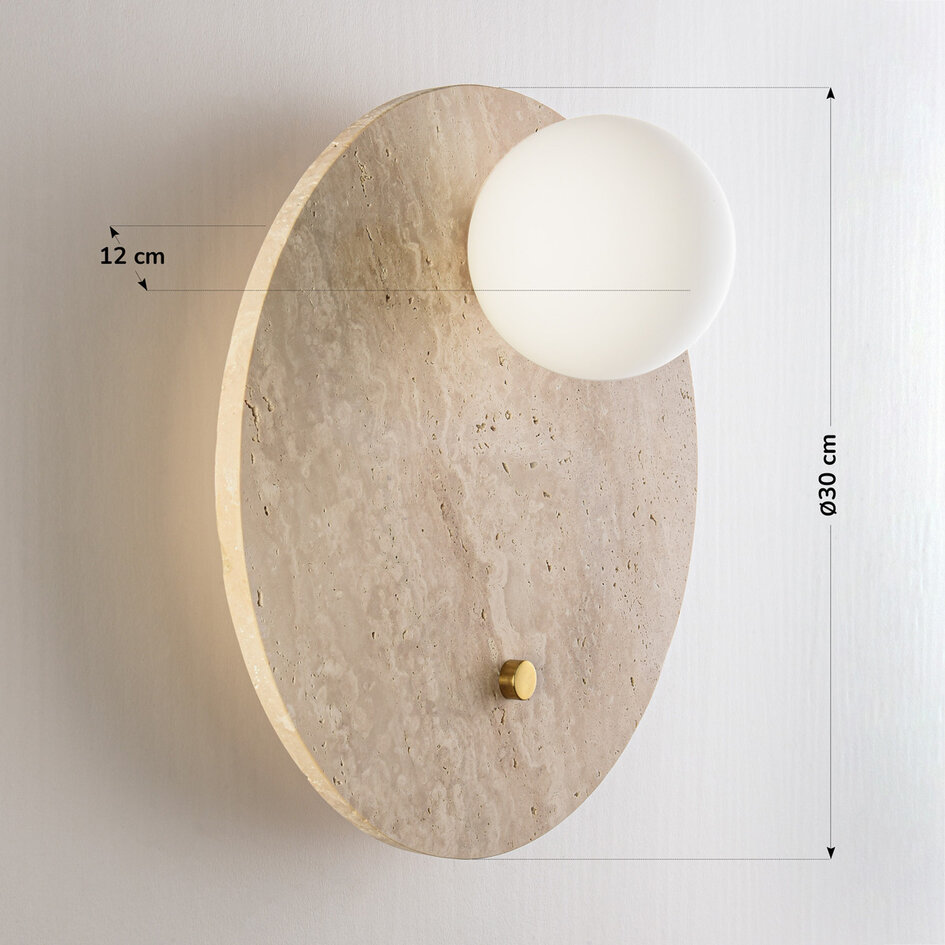 Vägglampa Artoa med en lampa - travertin (natursten) med glaskula