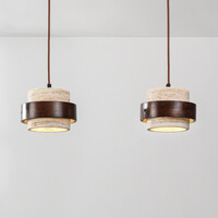 2-ljus taklampa Travé i travertin (natursten) och trä