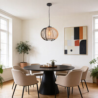 Pendellampa Lofas - öppen metallskärm med beige tyg
