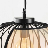 Pendellampa Lofas - öppen metallskärm med beige tyg