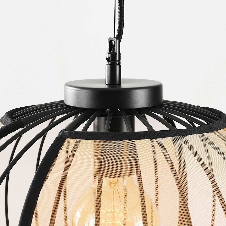 Pendellampa Lofas - öppen metallskärm med beige tyg
