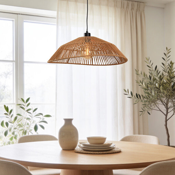Boho taklampa Serra av handflätat papper i naturfärg