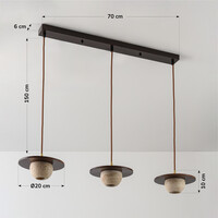 Pendellampa Tona med tre lampor - travertin (natursten) och trä