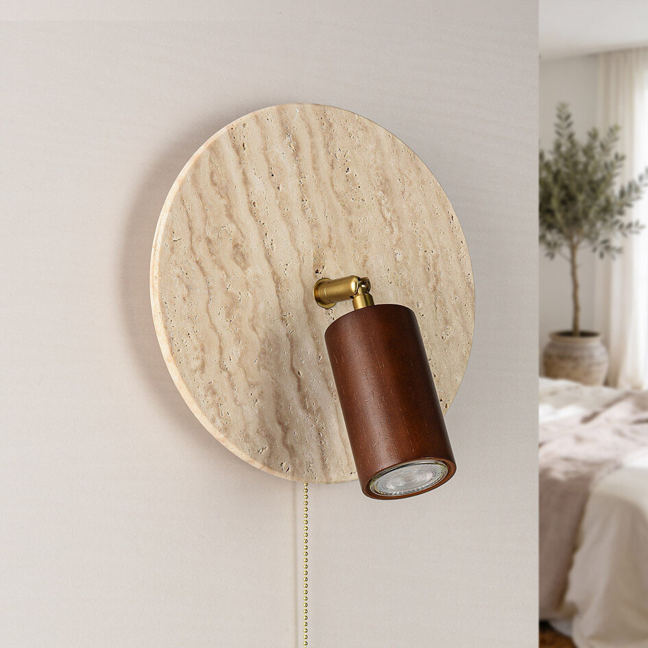 Vägglampa Sira - justerbar spotlight i travertin (natursten) inkl. ljuskälla
