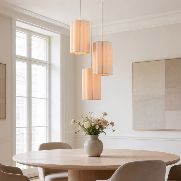 Pendellampa Orva med tre lampor - beige linne