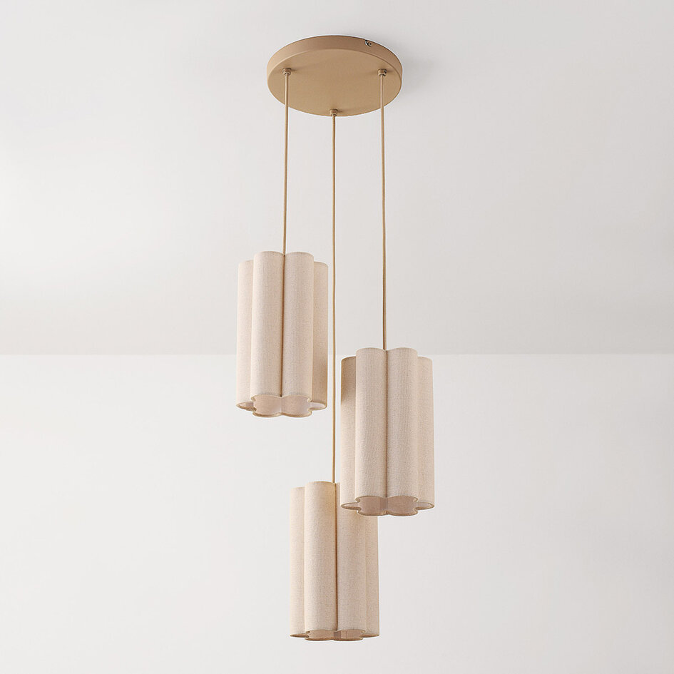 Pendellampa Orva med tre lampor - beige linne