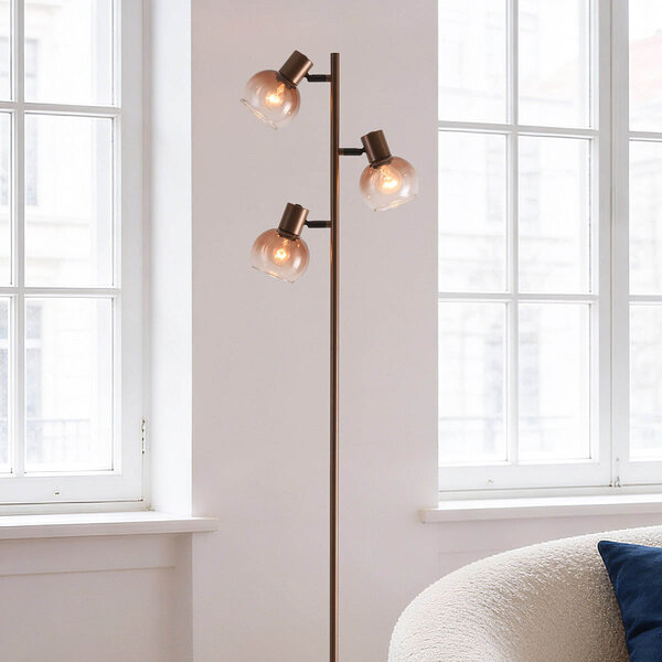 Golvlampa Duna med brunt ombréglas, 3-ljus