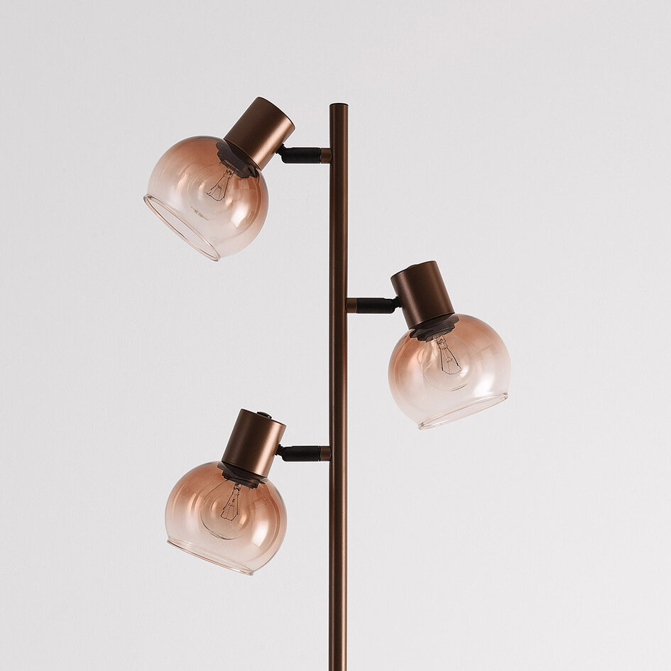 Golvlampa Duna med brunt ombre-glas, tre lampor