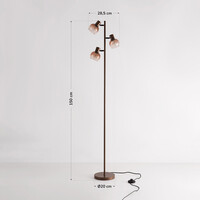 Golvlampa Duna med brunt ombre-glas, tre lampor