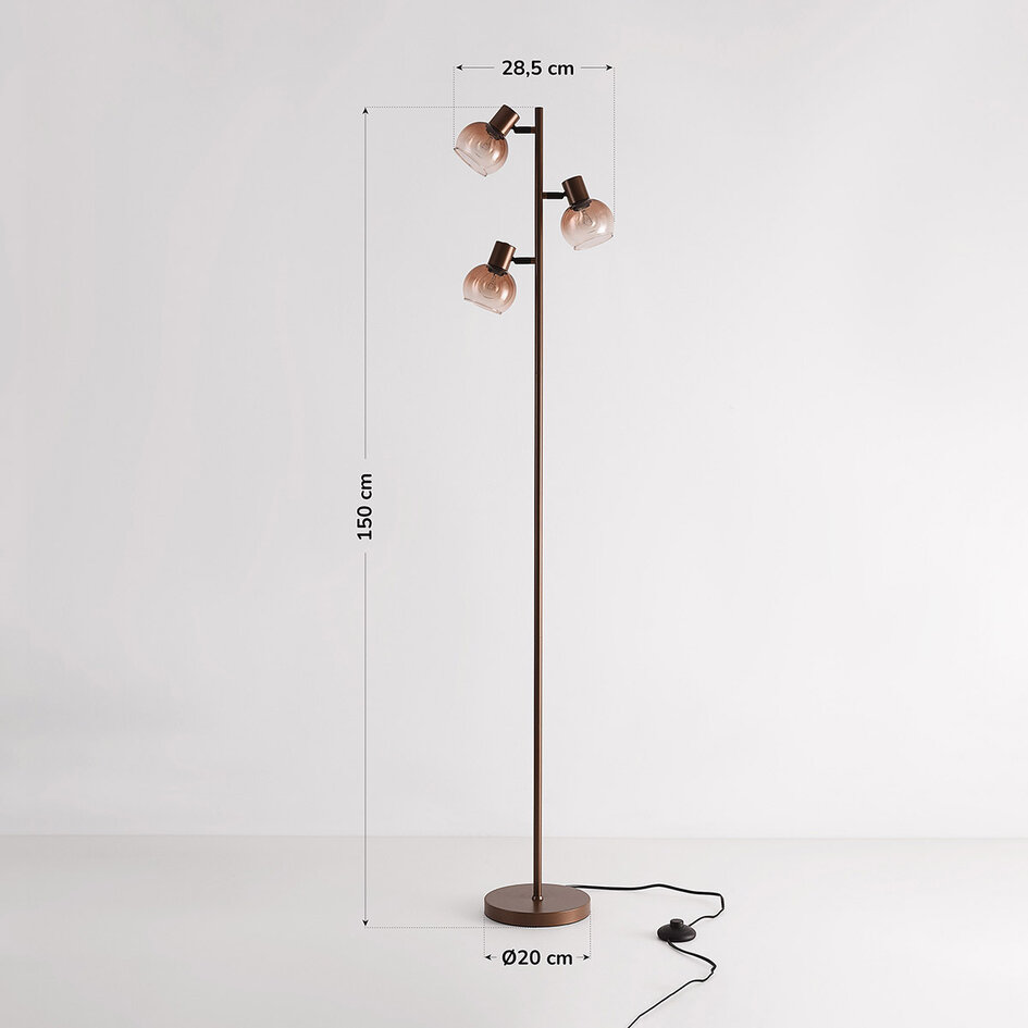 Golvlampa Duna med brunt ombre-glas, tre lampor