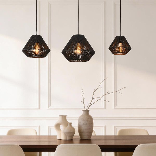 Modern taklampa Ives i svart pappersrep, 3-ljus