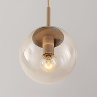 Pendellampa Alea med fem lampor - beige med transparenta glaskulor