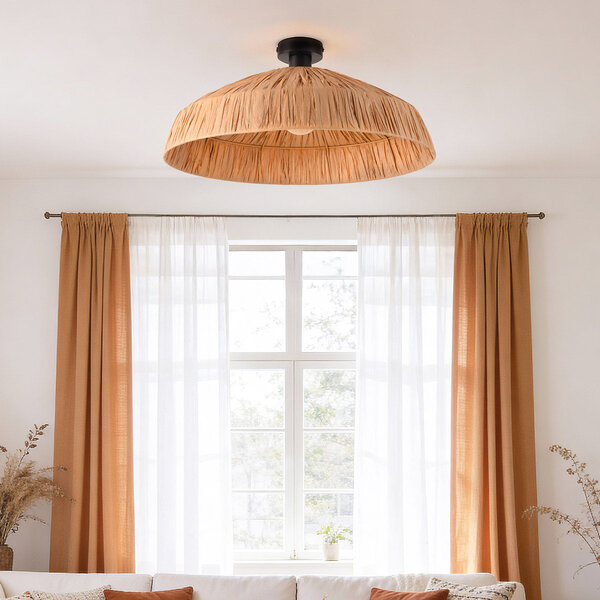Boho taklampa Baro av naturligt raffiapapper Ø58