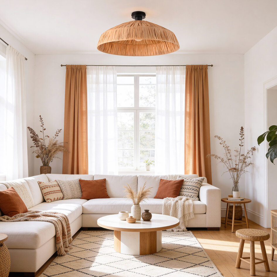 Boho-taklampa Baro Ø58 cm - naturlig raffia