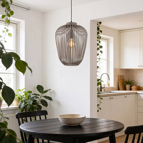 Pendellampa Taro i ljusgrå metall – Ø35 cm