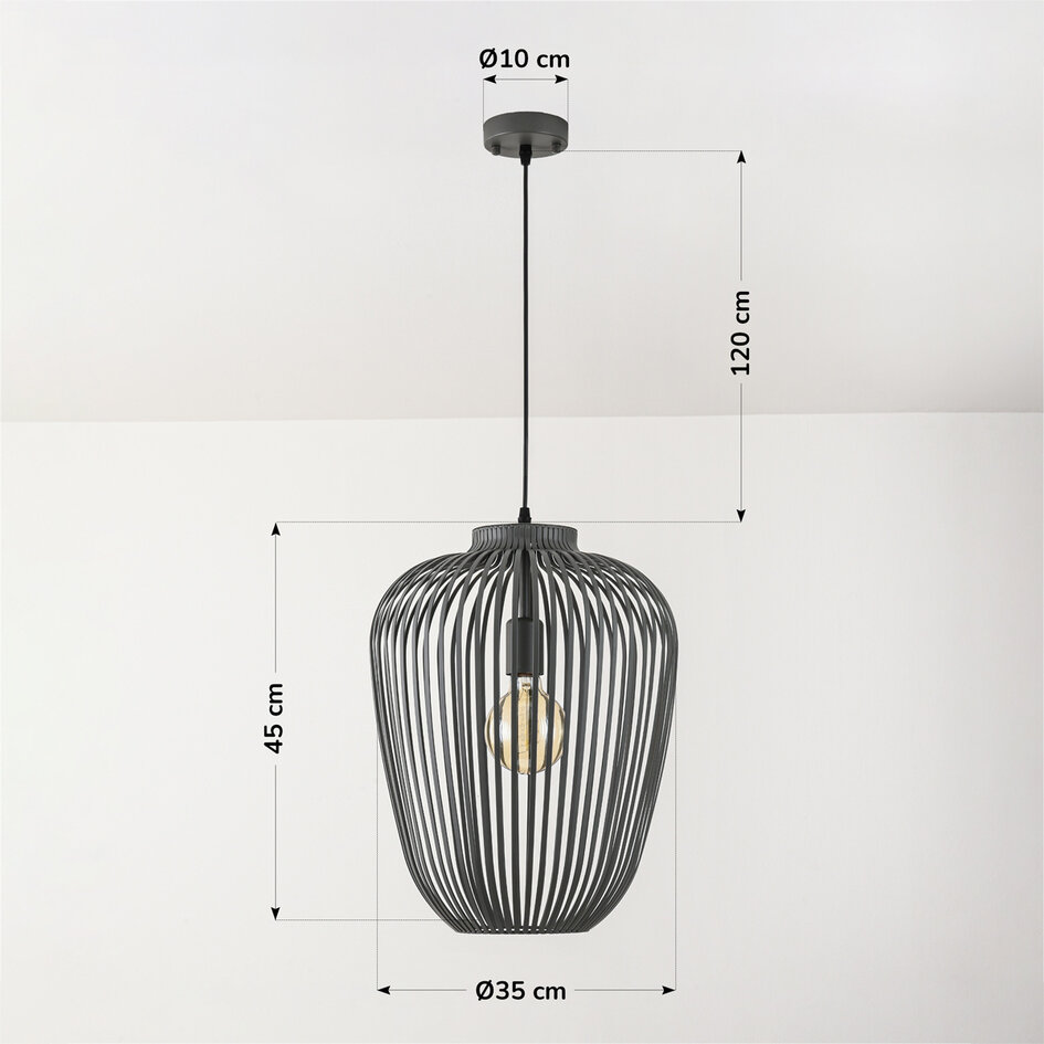 Pendellampa Taro i mörkgrå metall Ø35 cm