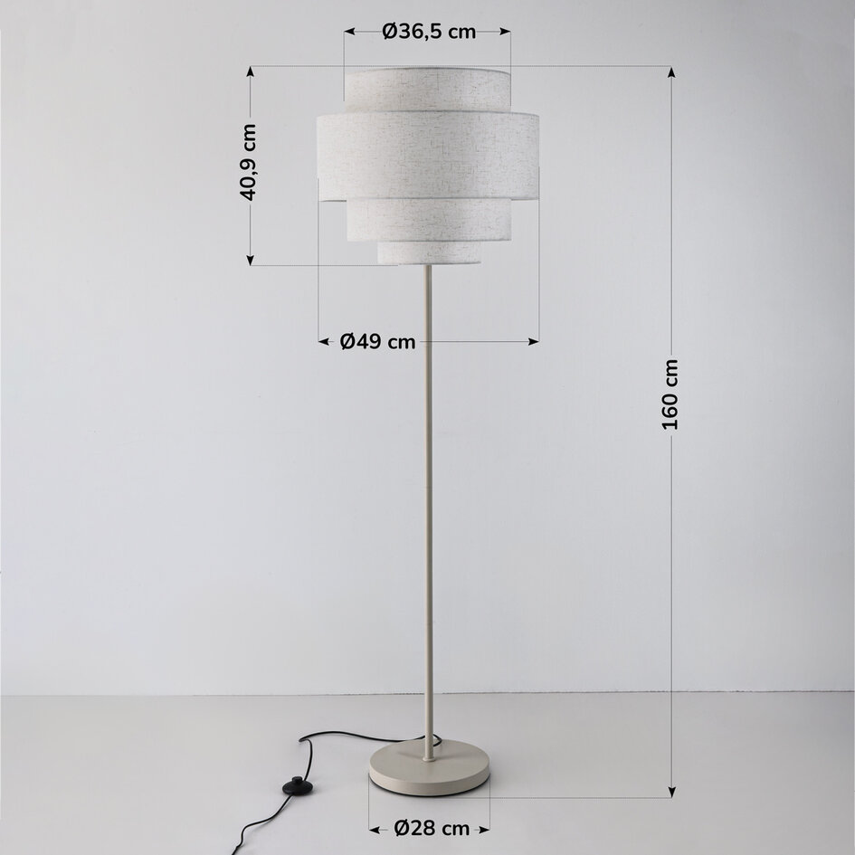 Golvlampa Zhuo med linneskärm - beige