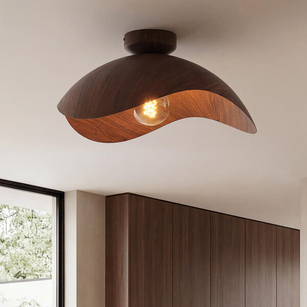 Modern taklampa Casthano i metall med valnötslook Ø46 cm