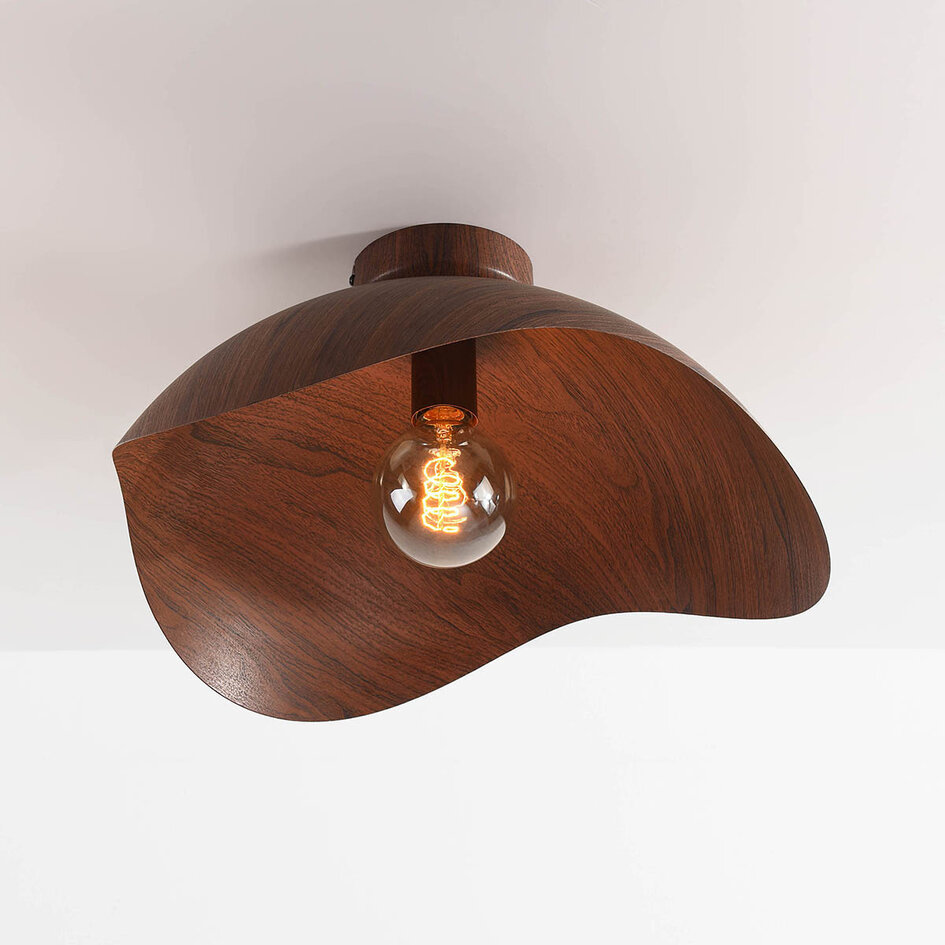 Modern taklampa Casthano i metall med valnötslook Ø46 cm