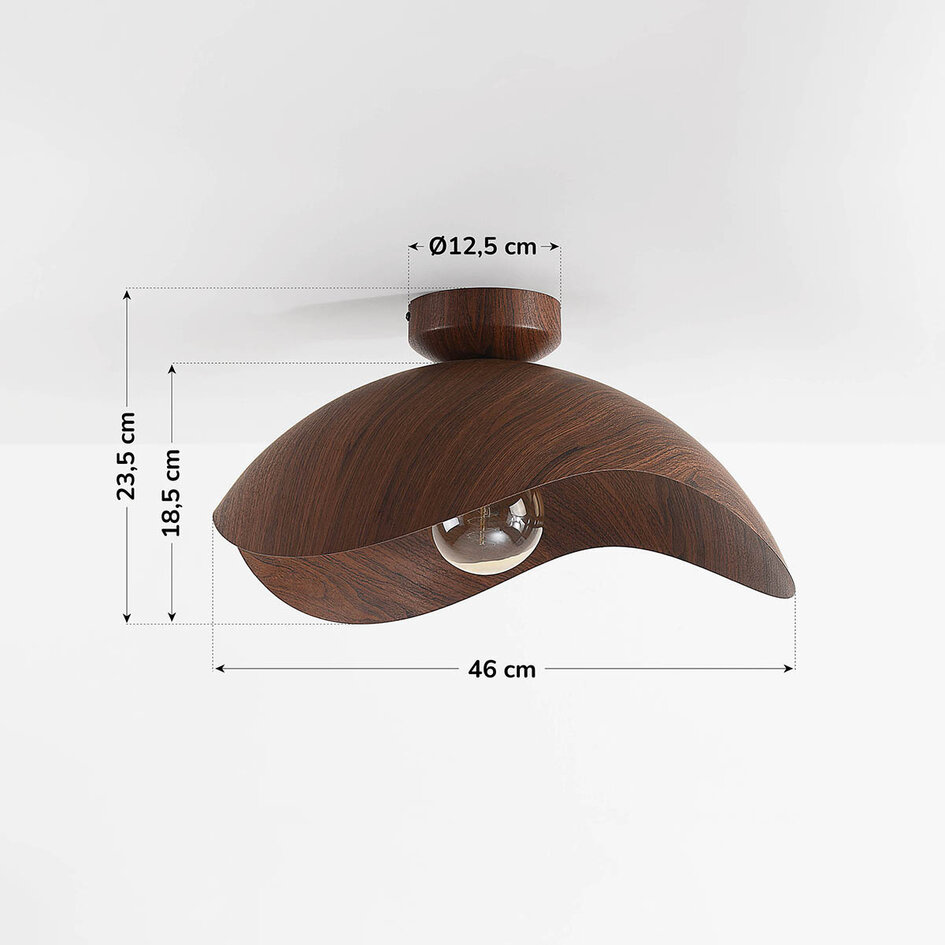 Modern taklampa Casthano i metall med valnötslook Ø46 cm