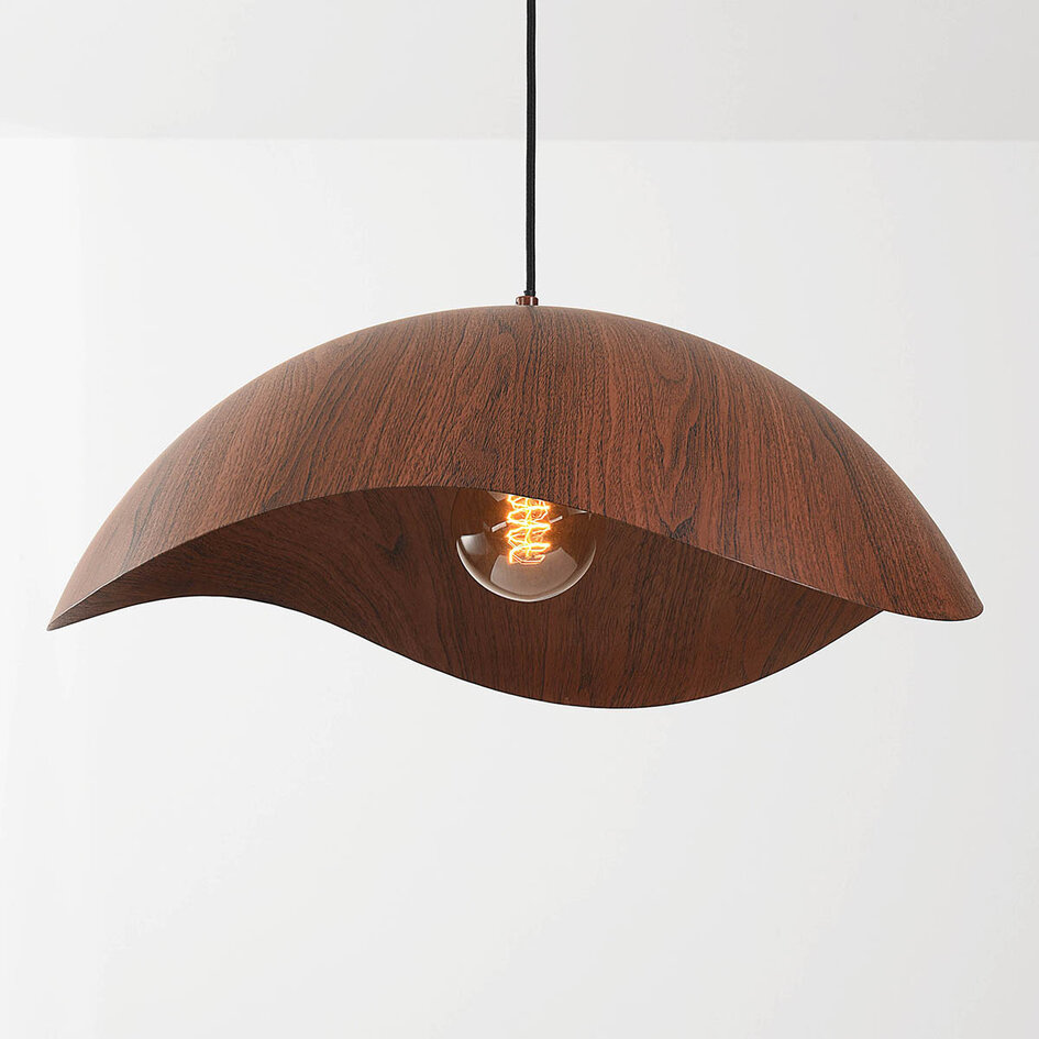 Japandi-pendellampa Zongse Ø56 cm - metallskärm i valnötsutseende