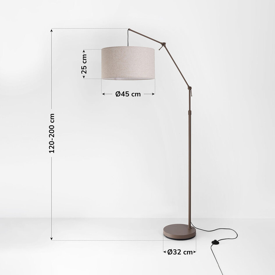 Golvlampa Narae med ställbar arm och linneskärm - taupe