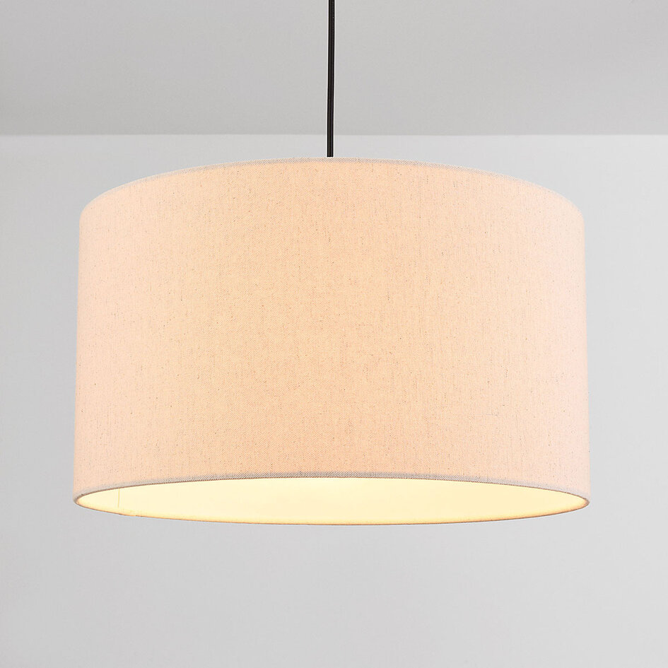 Pendellampa Aureo - beige linneskärm med travertineffekt