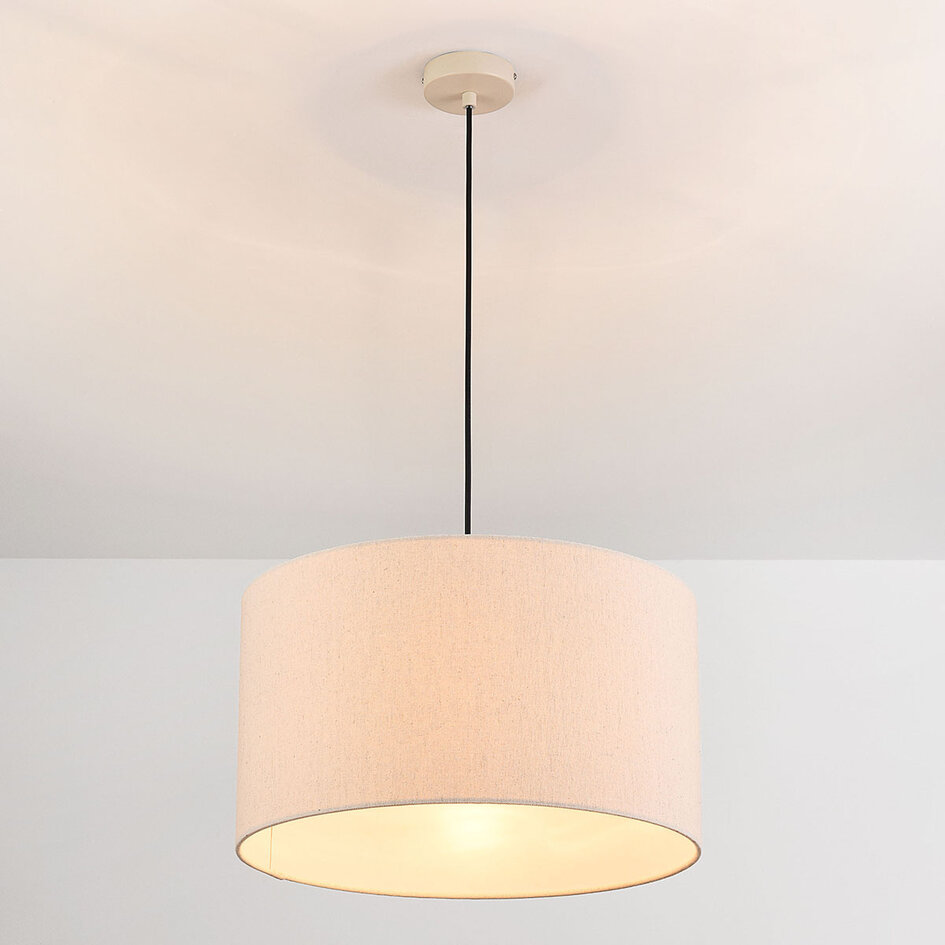 Pendellampa Aureo - beige linneskärm med travertineffekt
