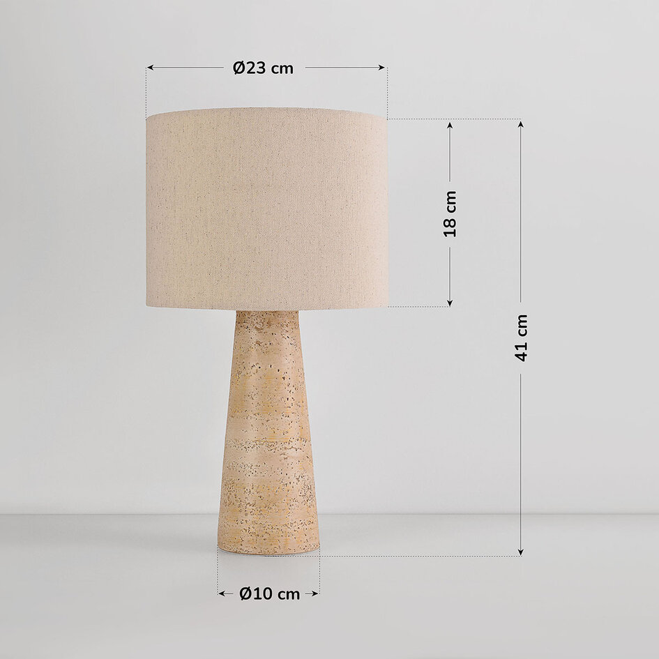 Bordslampa Verla med linneskärm och travertinlook