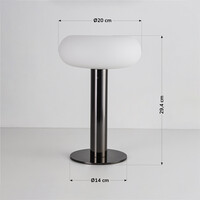 Bordslampa Zarya uppladdningsbar med laddstation, integrerad LED och mjölkvitt glas
