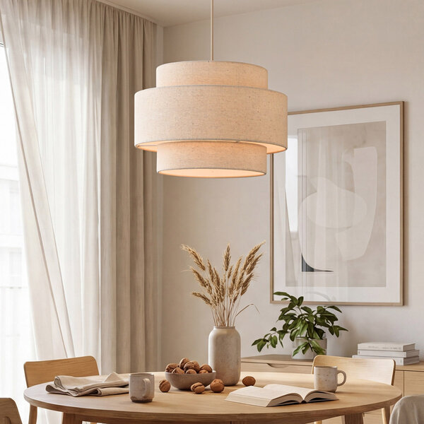Pendellampa Corra - beige med skiktad linneskärm