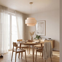 Pendellampa Corra - beige med skiktad linneskärm