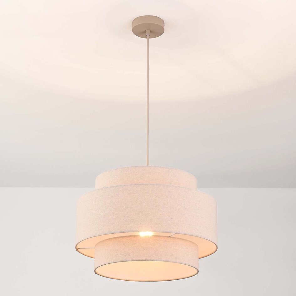 Pendellampa Corra - beige med skiktad linneskärm