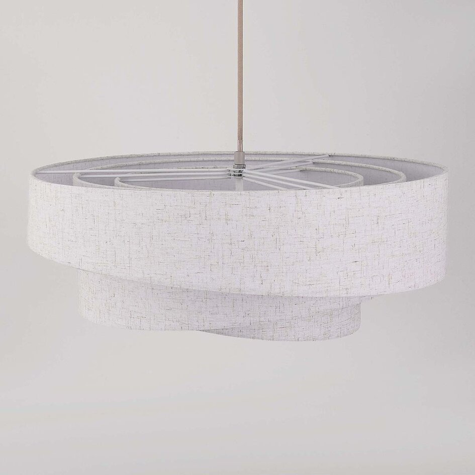 Pendellampa Nerai med tre lampor - beige med skiktade linneskärmar