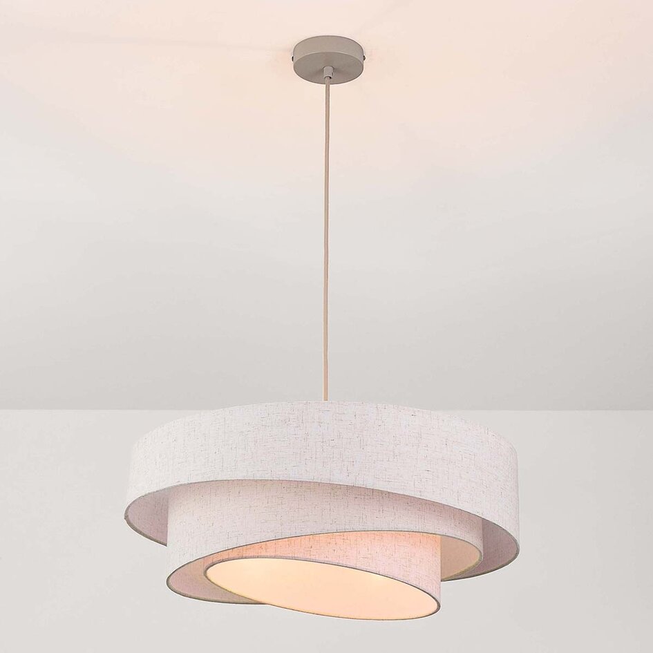 Pendellampa Nerai med tre lampor - beige med skiktade linneskärmar