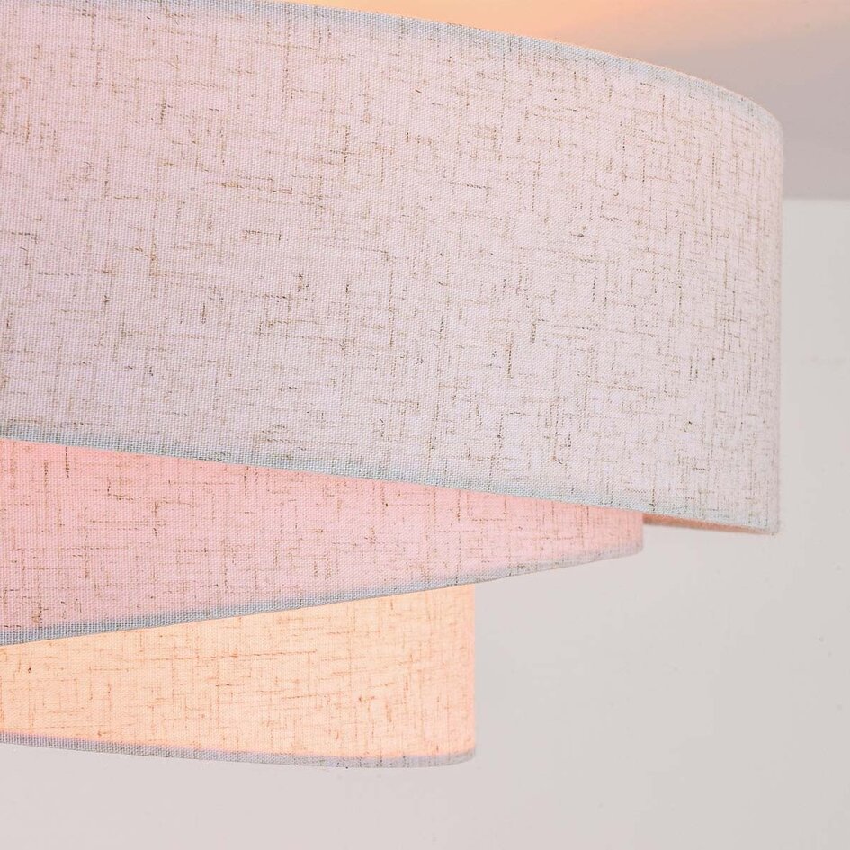 Taklampa Neroi med tre lampor - beige med skiktade linneskärmar