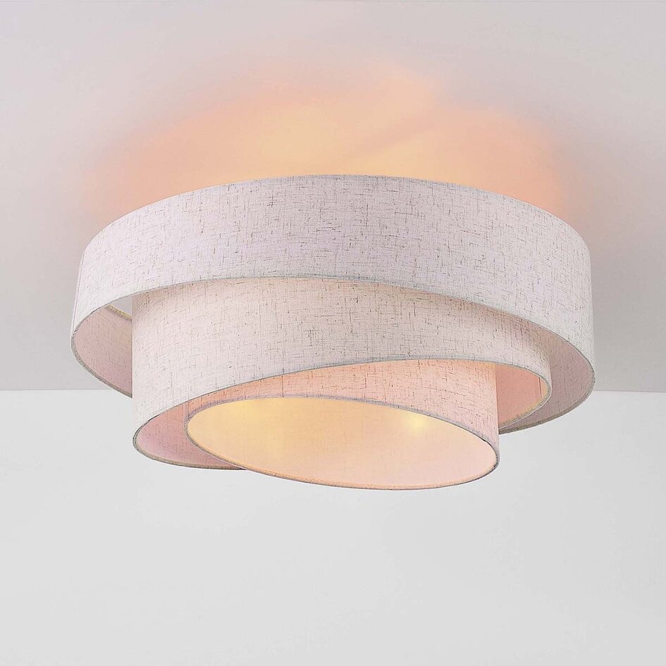 Taklampa Neroi med tre lampor - beige med skiktade linneskärmar