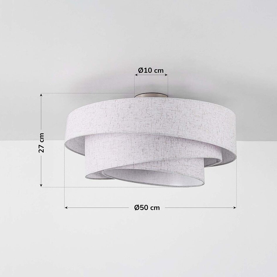 Taklampa Neroi med tre lampor - beige med skiktade linneskärmar