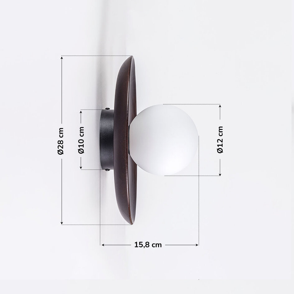 Vägglampa Ruva - mörkt trä med mjölkvitt glas