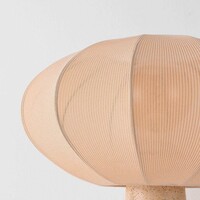 Bordslampa Merox i Japandistil med tygskärm och travertinlook
