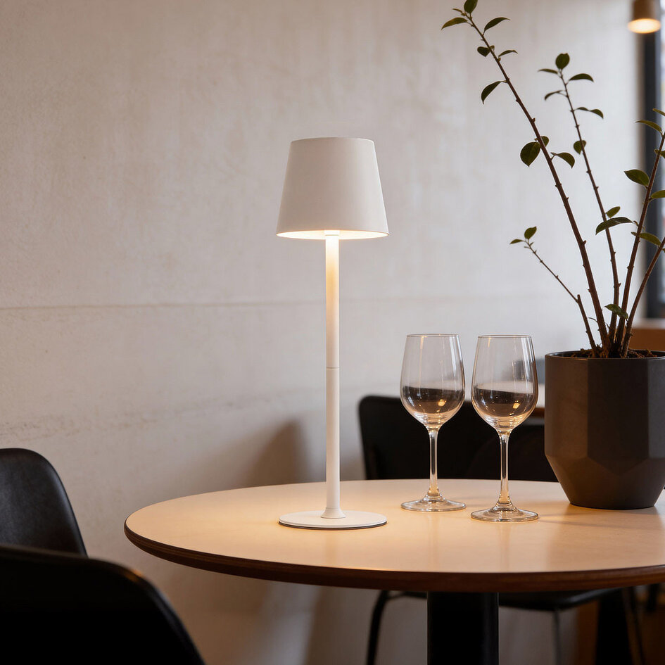 Sladdlös bordslampa Silo med dimbart och ställbart ljus - vit