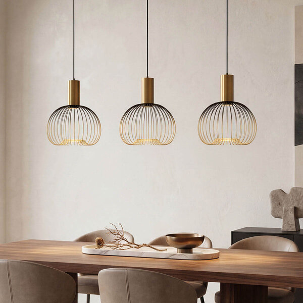 Modern pendellampa Nobles svart med guld metall, 3-ljus