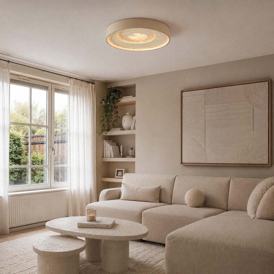 3-stegs dimbar taklampa Cercul med integrerad LED och steneffekt i beige