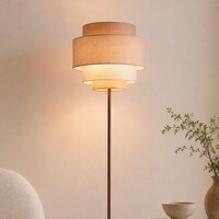 Golvlampa Zhuo med skiktad linneskärm i brunt