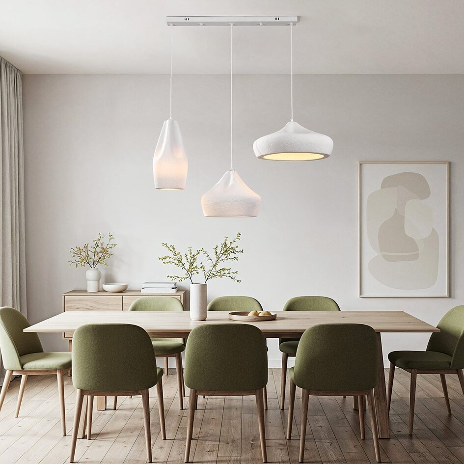 Wabi sabi-pendellampa Kaze med tre lampor - vit steneffekt