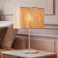 Bordslampa Hiron i beige med linneskärm