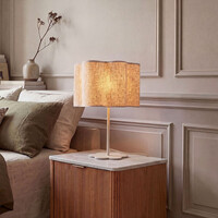 Bordslampa Hiron i beige med linneskärm