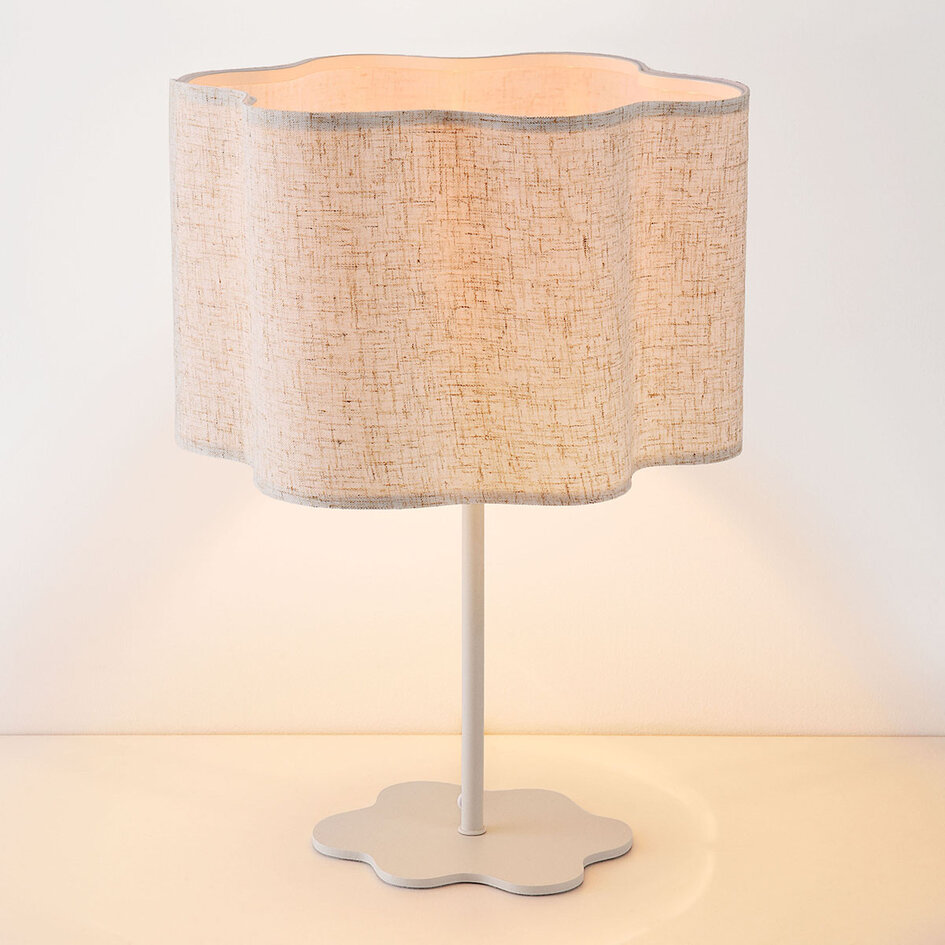 Bordslampa Hiron i beige med linneskärm